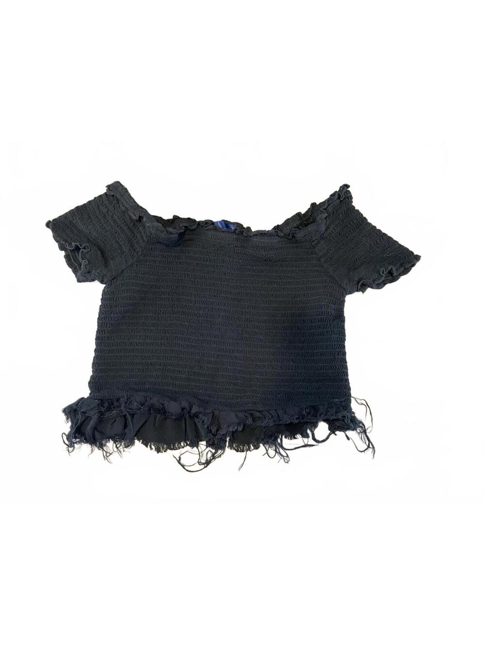 Blue Rain Womens Cropped Elastic Top Short Sleeve Blouse Size Small
